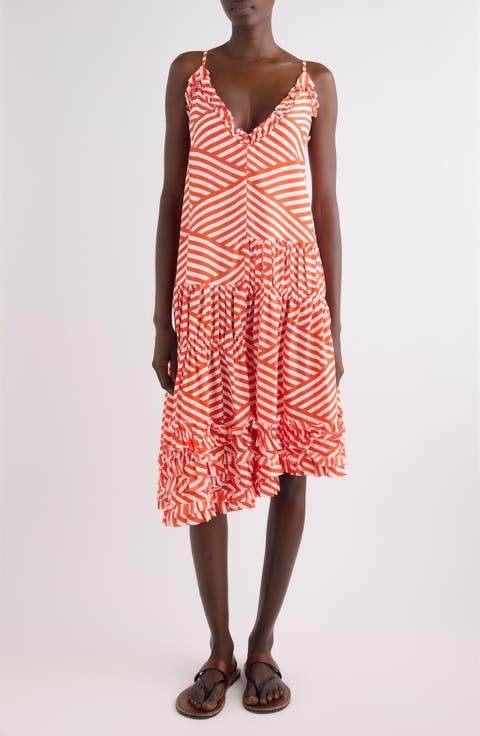 Demi Diamond Stripe Tiered Silk Dress