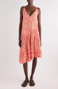 Dries Van Noten Demi Diamond Stripe Tiered Silk Dress