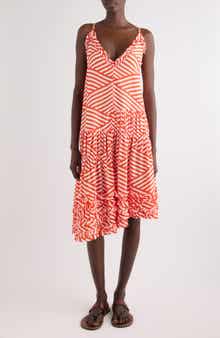 Demi Diamond Stripe Tiered Silk Dress