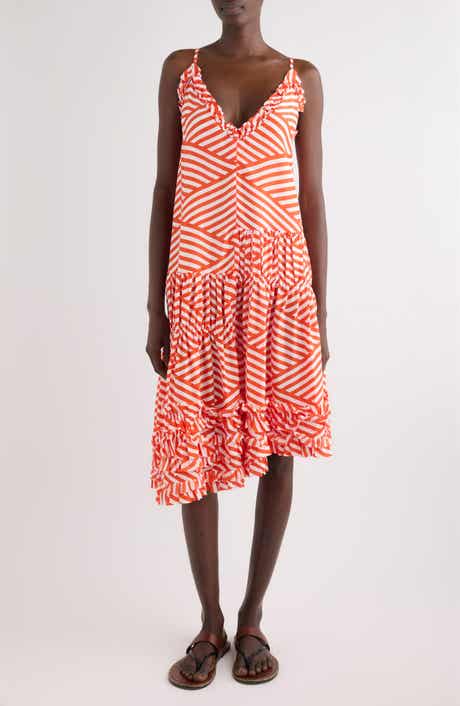 Demi Diamond Stripe Tiered Silk Dress