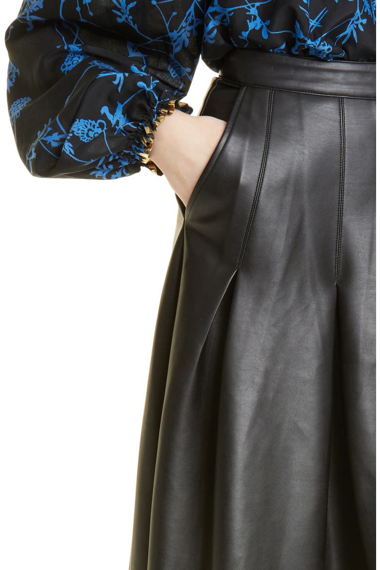 Neil Pointelle Hem Faux Leather Skirt, Alternate, color, BLACK