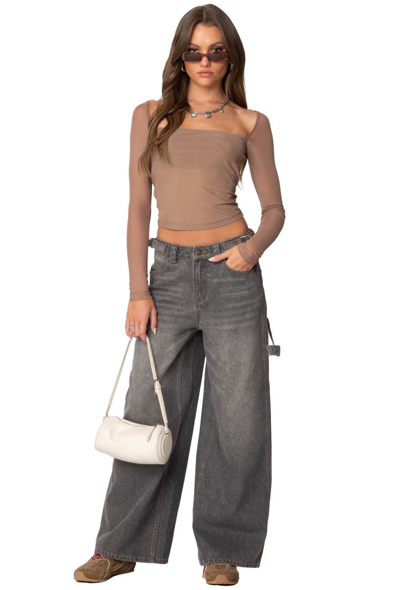 Marta Mesh Crop Top, Alternate, color, BROWN