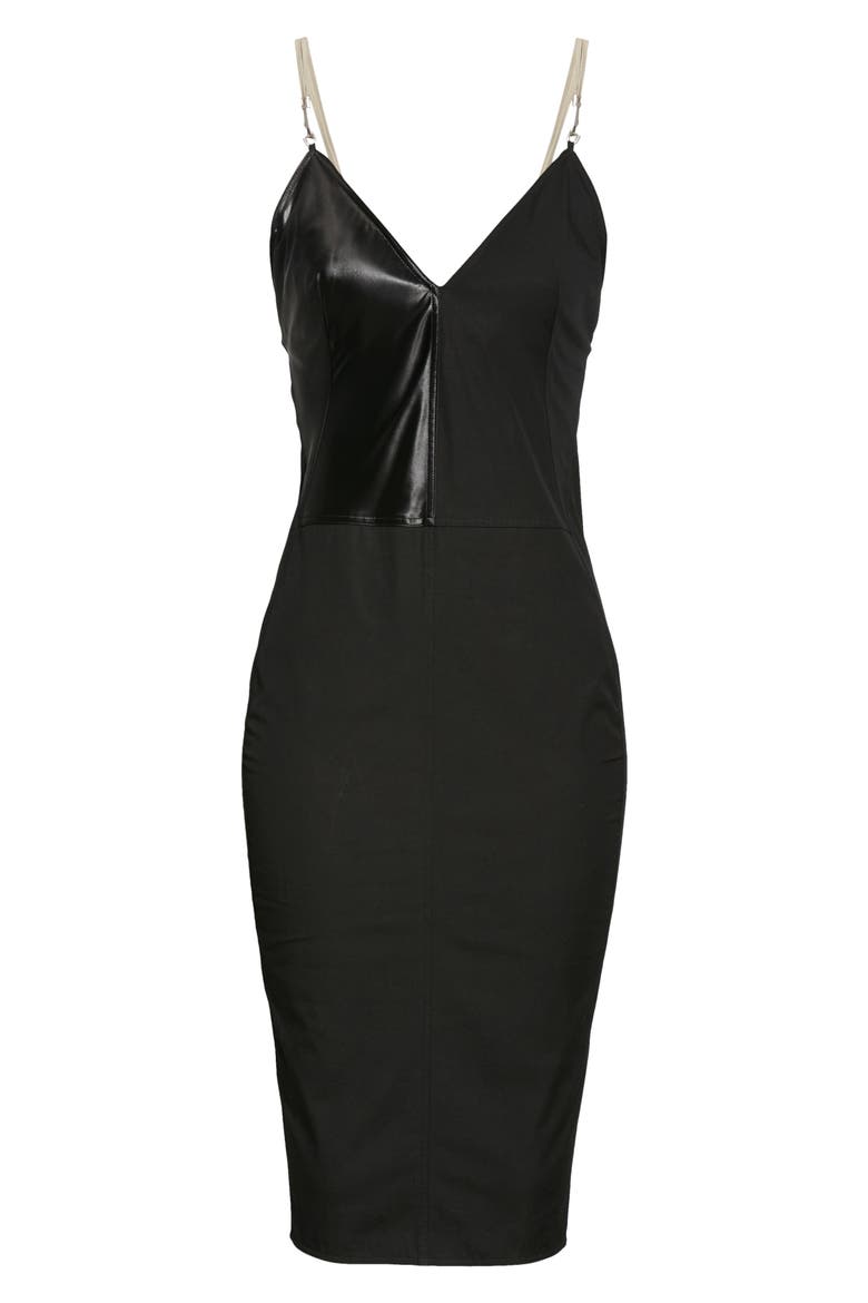 Hook Strap Satin Panel Dress, Alternate, color, BLACK