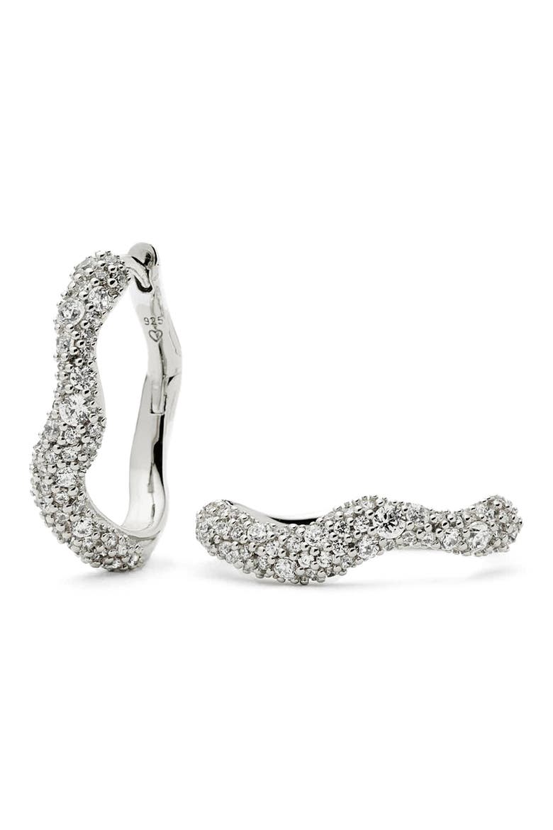 Small Molten Snow Huggie Hoop Earrings, Main, color, SILVER