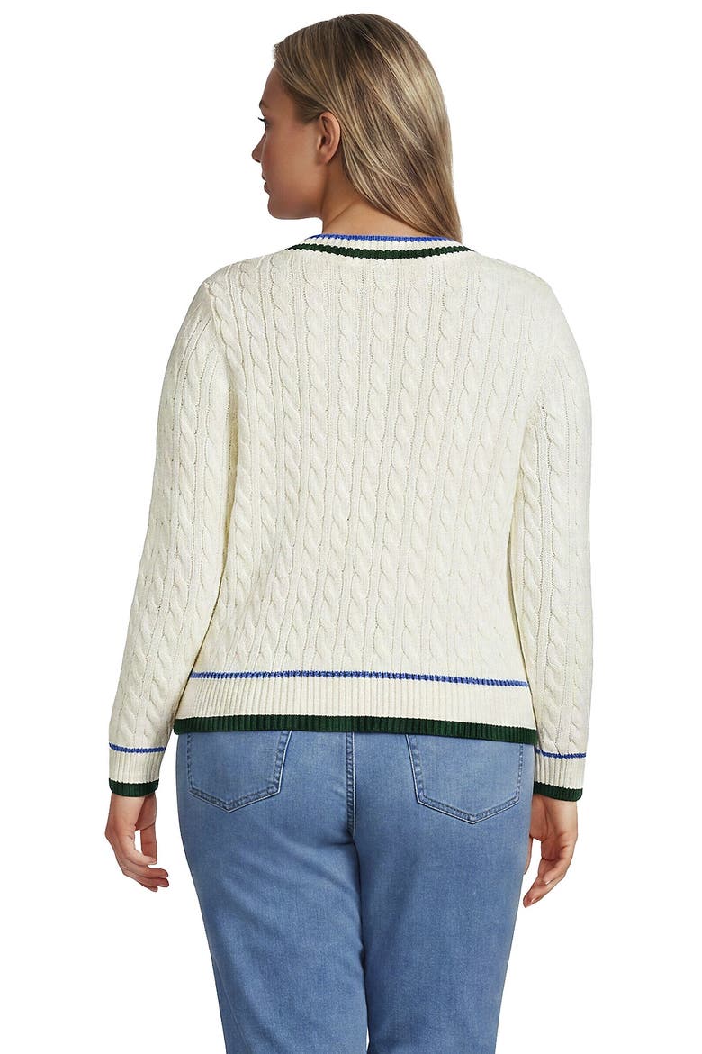 Plus Drifter Cable V-neck Sweater, Alternate, color, Fresh Ivory Tipping