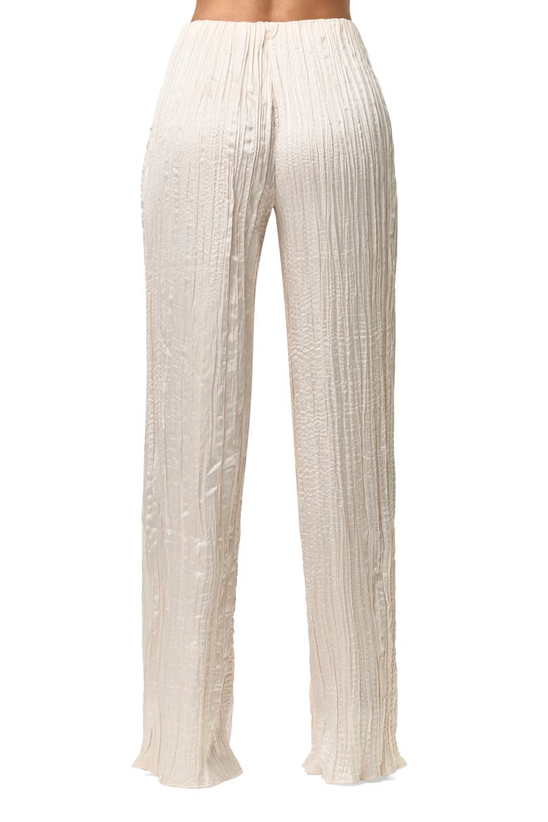 Plissé Straight Leg Satin Pants, Alternate, color, CREMA