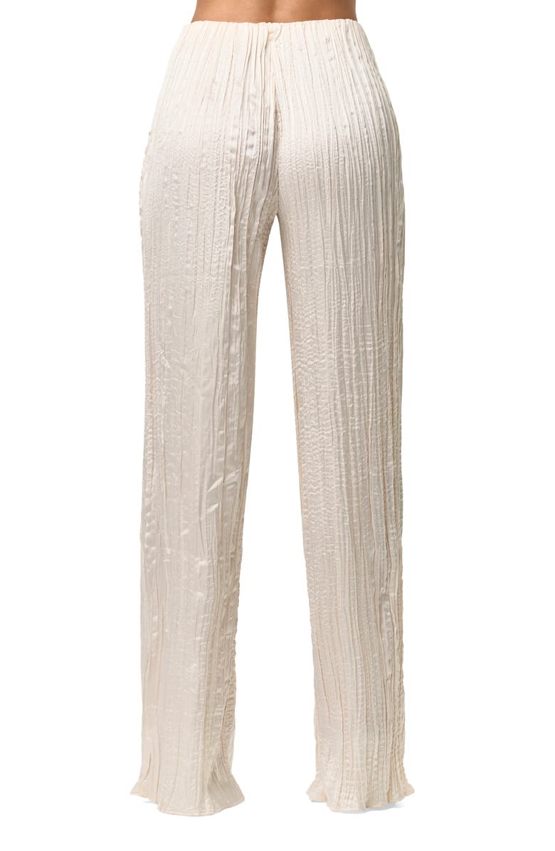 Naked Wardrobe Plissé Straight Leg Satin Pants, Alternate, color, Crema