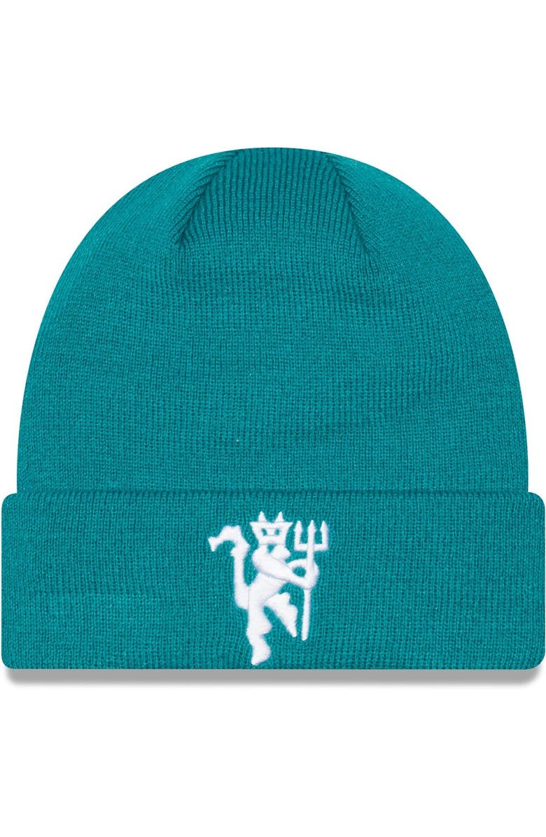 New Era Men's New Era Turquoise Manchester United Seasonal Cuffed Knit Hat, Main, color, Turquoise