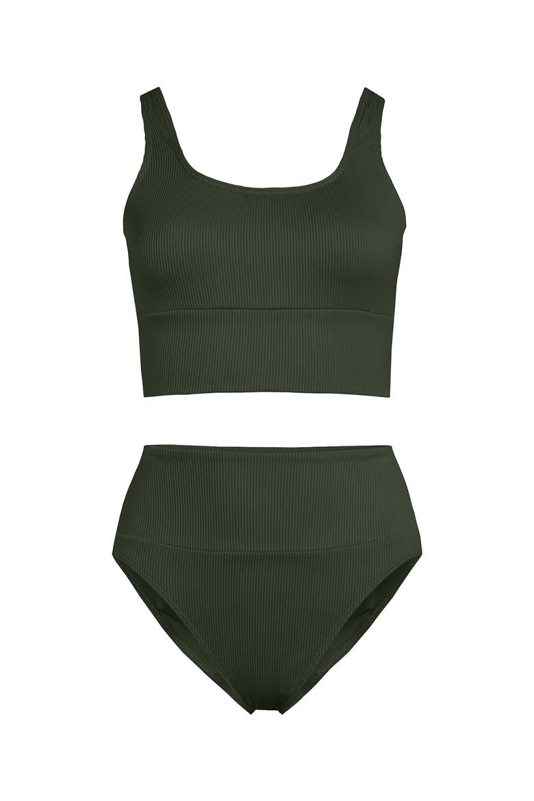 Tugless Tankini Top and High Waisted Bottom Swimsuit Set, Alternate, color, Rich Olive Green Ottoman