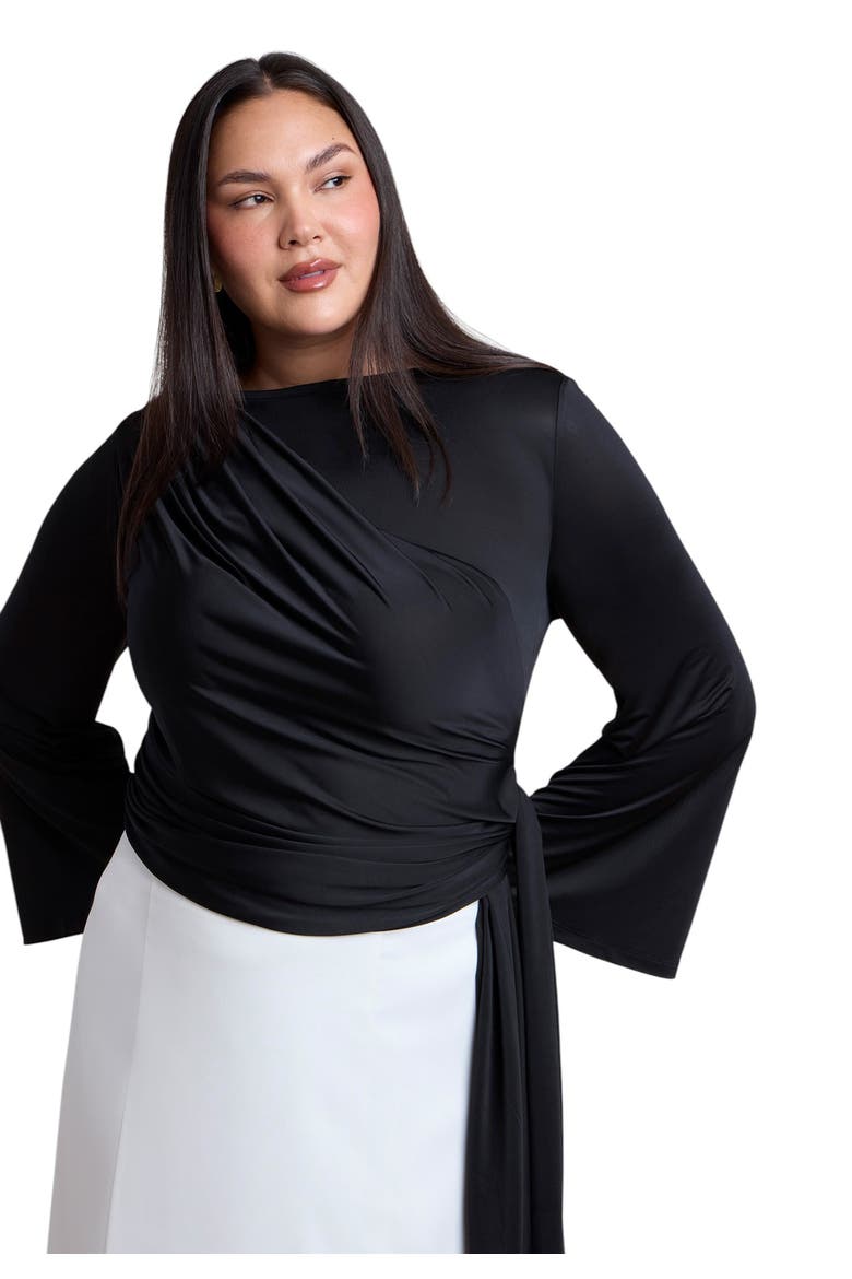Draped Tie Waist Top, Main, color, BLACK ONYX