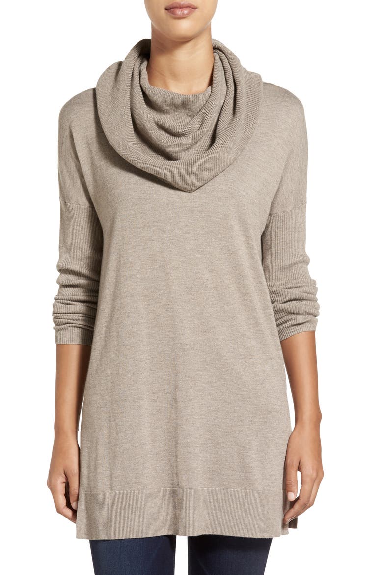 Side Slit Convertible Cowl Neck Tunic, Main, color, GREY HEATHER