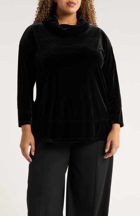Cowl Neck Velour Top (Plus)