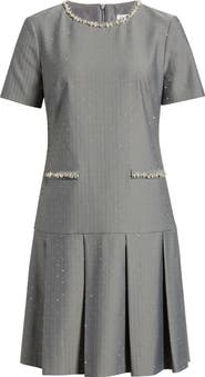 Eliza J Bejeweled Short Sleeve Drop Waist Dress