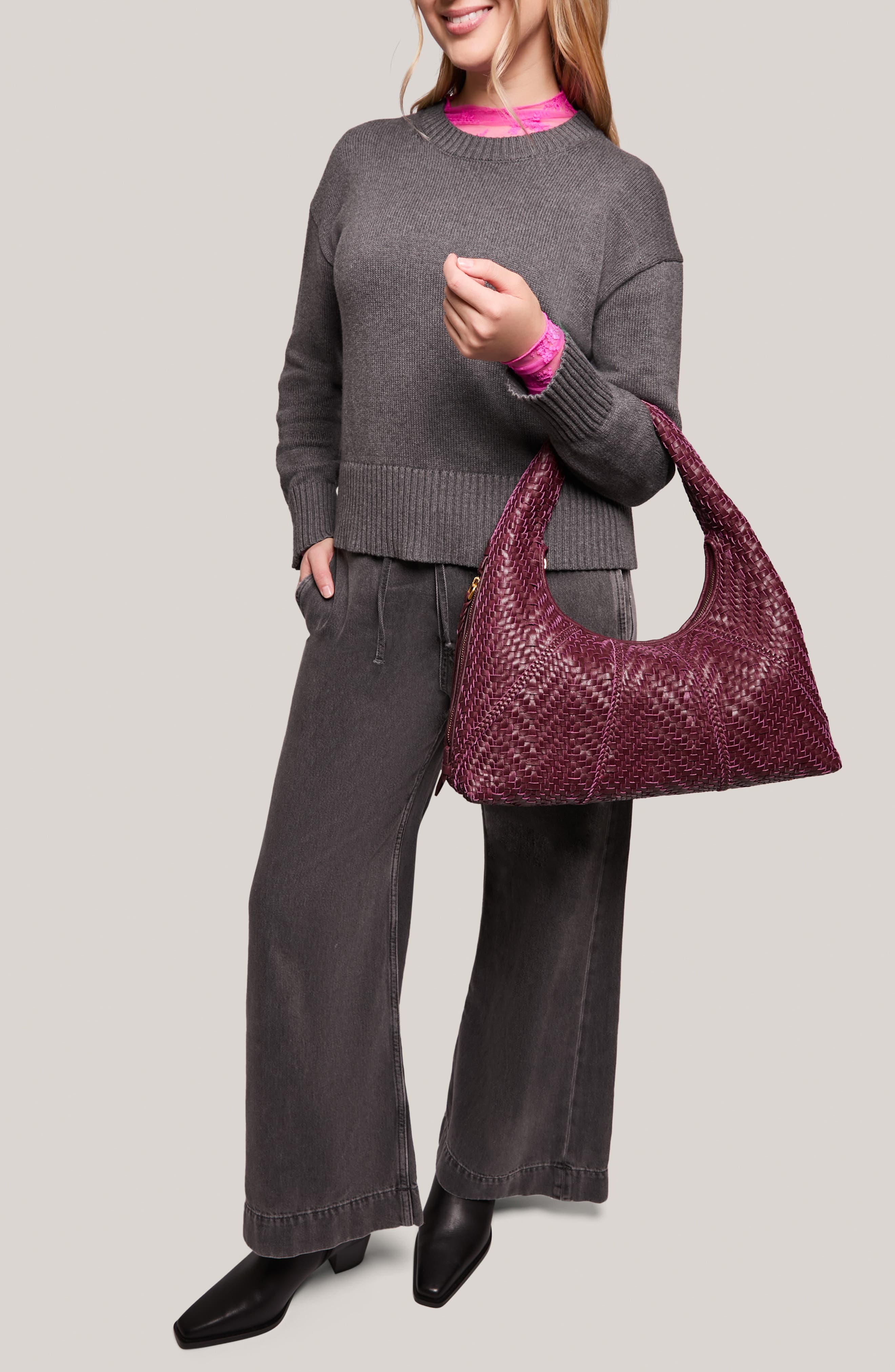Chelsea Woven Leather Hobo Bag, Alternate, color, ROYAL PLUM