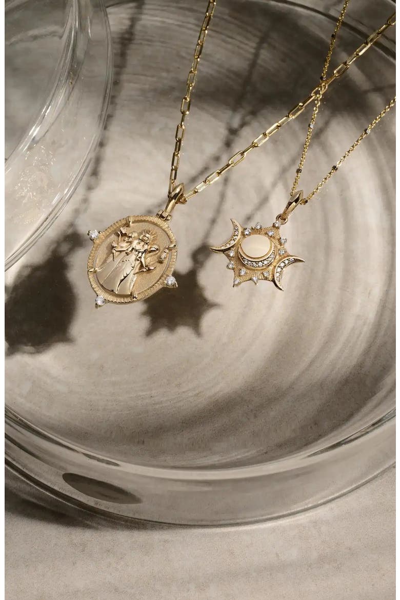 Diamond Triple Moon Pendant Necklace, Alternate, color, 14K YELLOW GOLD