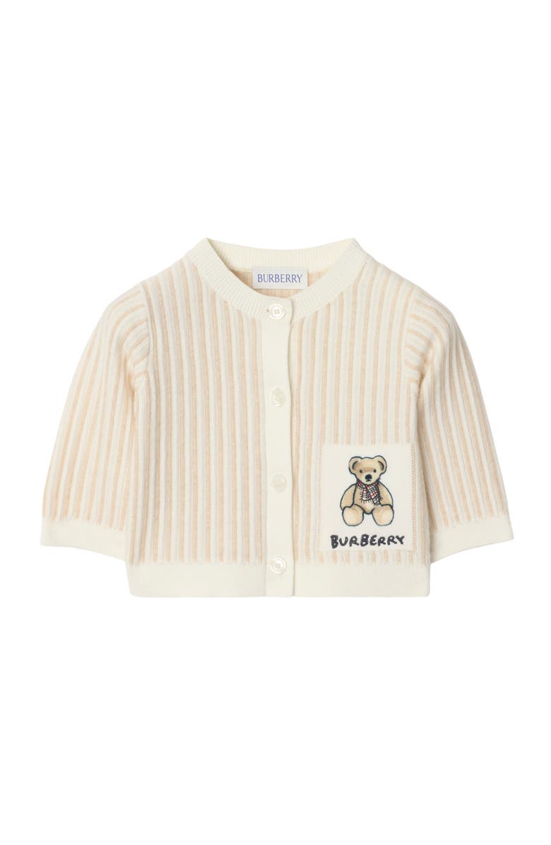 Burberry Thomas Bear Cotton Cardigan, Main, color, Ivory
