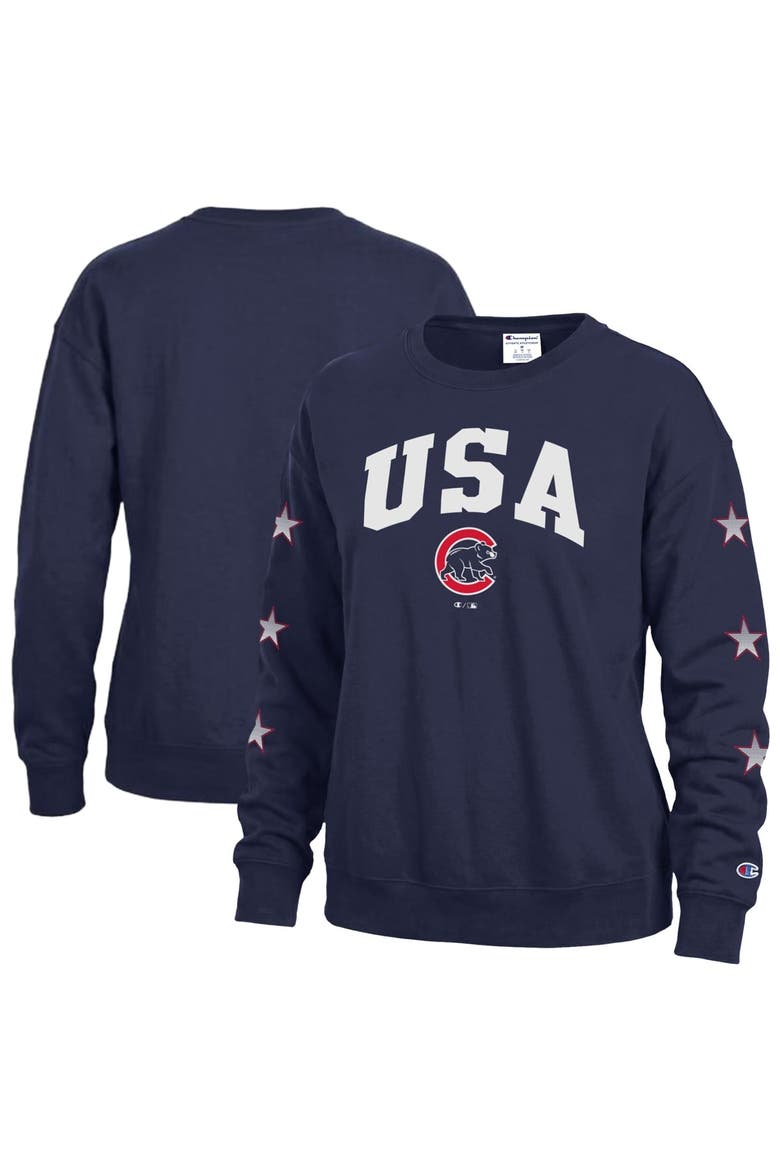 Women's Champion  Navy Chicago Cubs Americana Fleece Crewneck Sweatshirt, Main, color, Navy