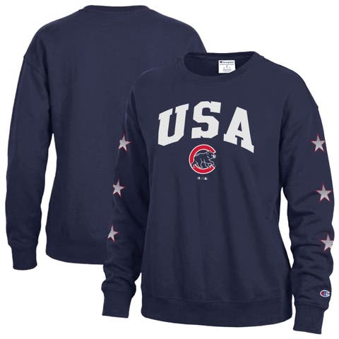 Women's Champion  Navy Chicago Cubs Americana Fleece Crewneck Sweatshirt