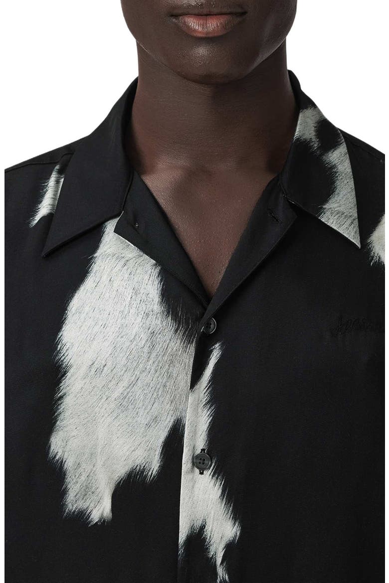Templar Print Short Sleeve Button-Up Shirt, Alternate, color, BLACK