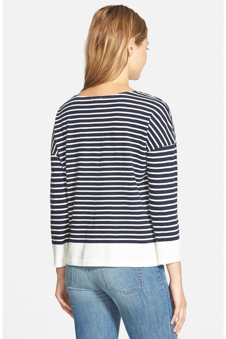'Aria' Stripe Cotton Top, Alternate, color, PEACOAT PORCELAIN