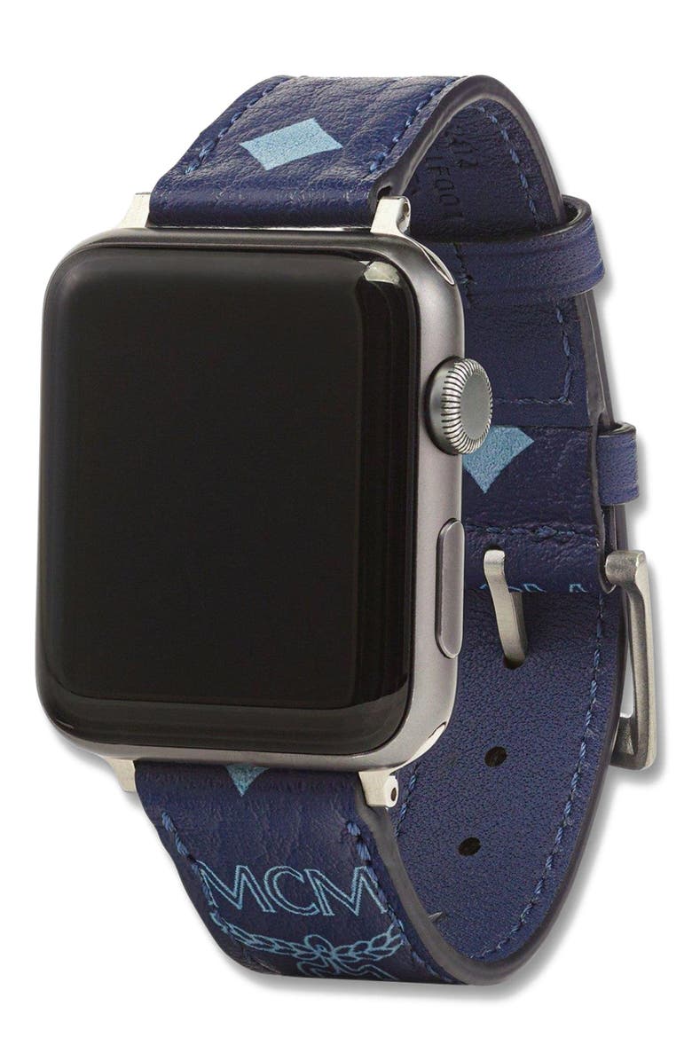 MCM Apple Watch Band in Visetos- M/L, Main, color, Blue