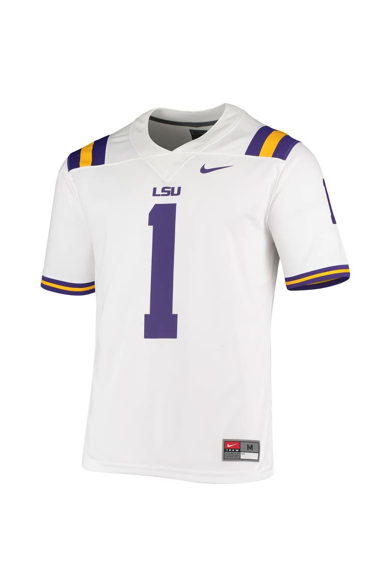 Men's Nike #1 White LSU Tigers Game Jersey, Alternate, color, White