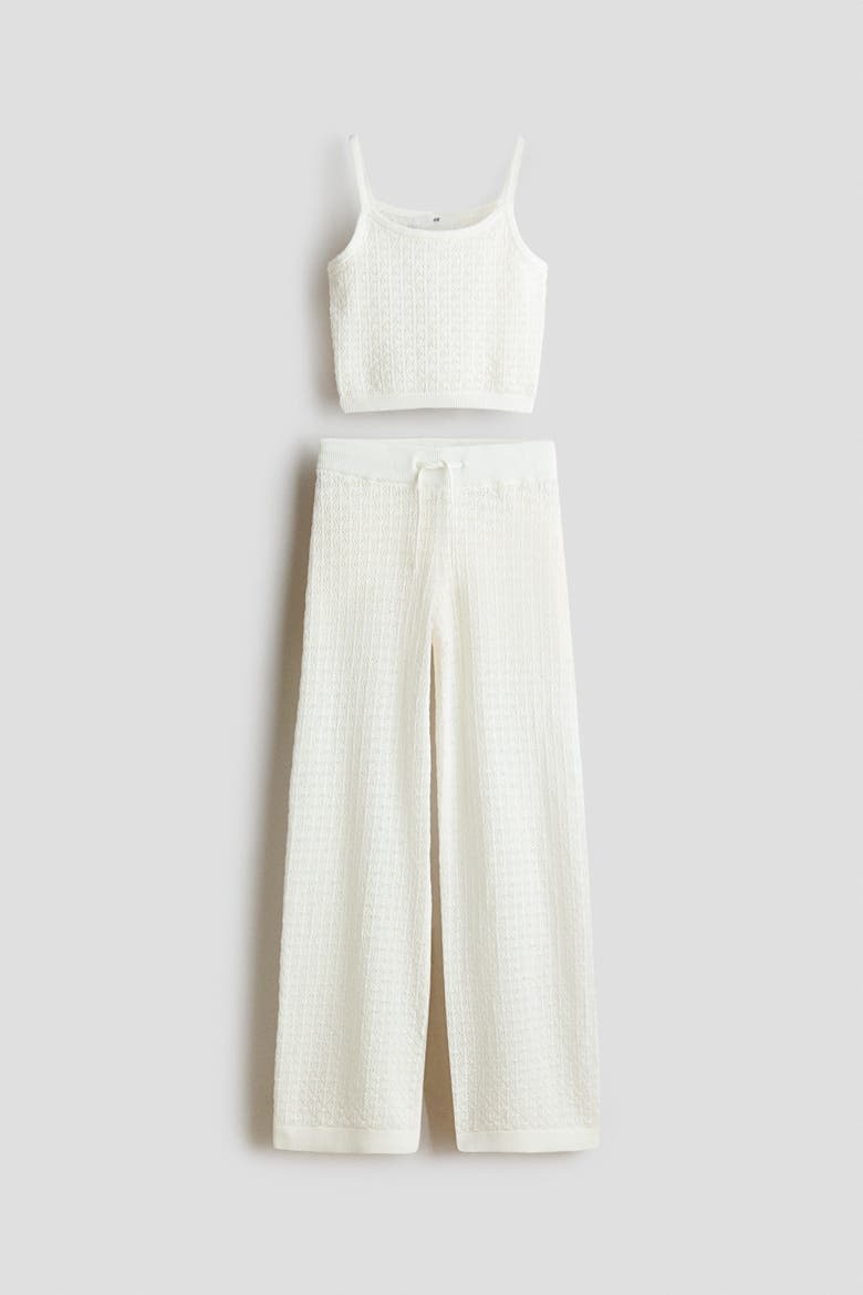 2-piece Pointelle-knit Cotton Set, Main, color, White
