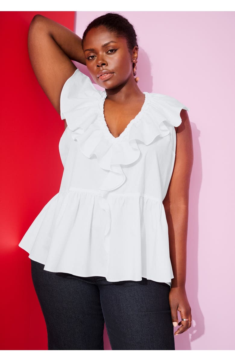June + Vie Ruffled Peplum Top, Main, color, Bright White