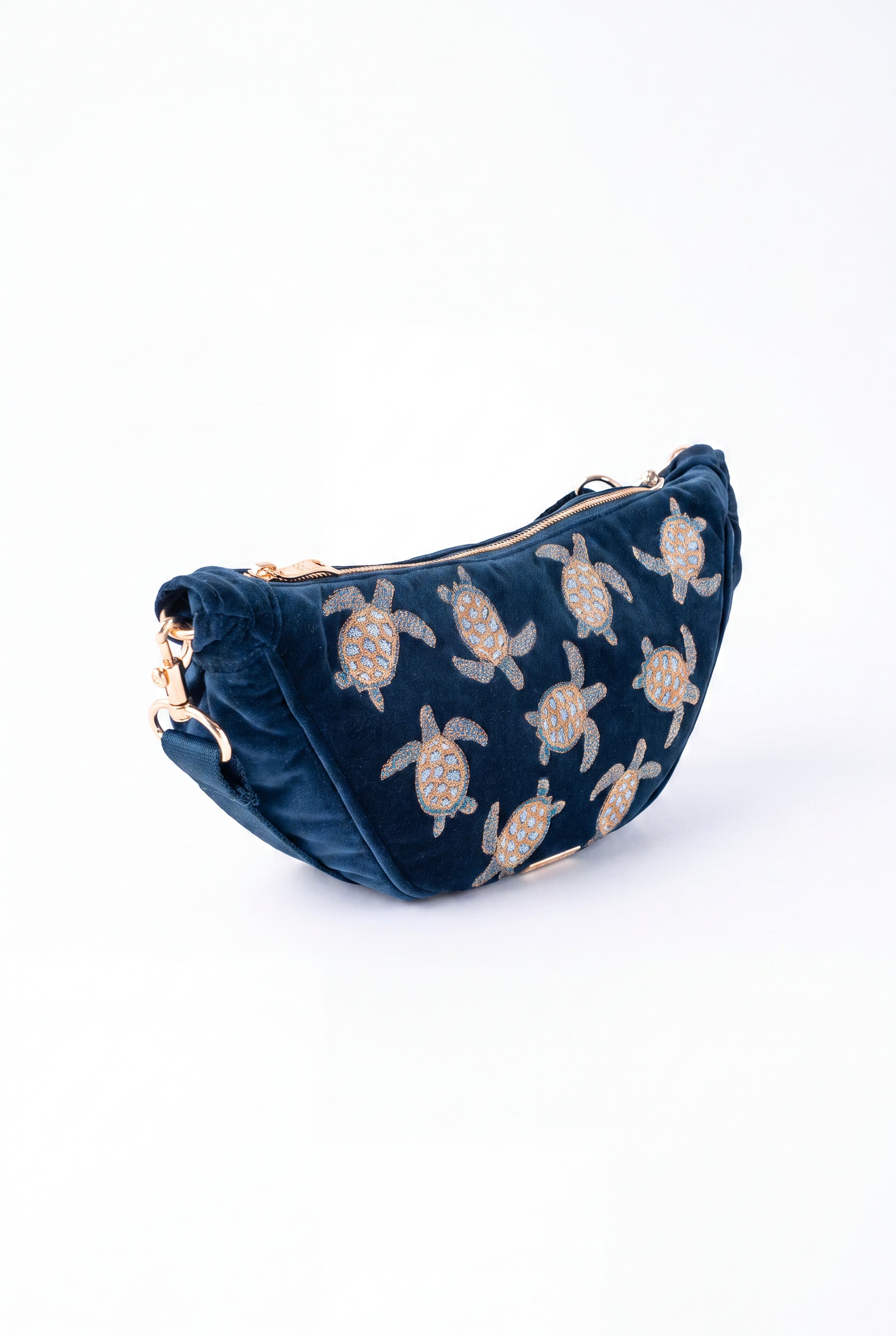 Turtle Conservation Velvet Crossbody Sling Bag, Alternate, color, Marine Navy