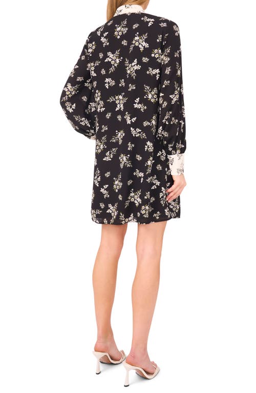Cece Tie Neck Long Sleeve Shirtdress In Multi