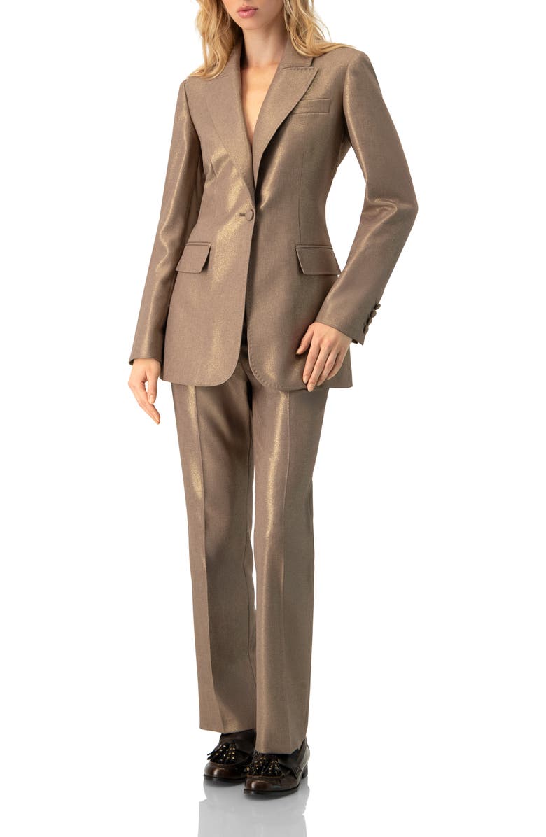 IVONNE Sparkling Blazer with Flap Pockets, Alternate, color, Brown