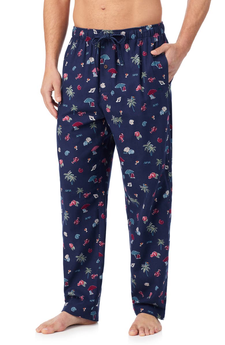 Tommy Bahama Cotton Flannel Drawstring Pajama Pants, Alternate, color, Navy