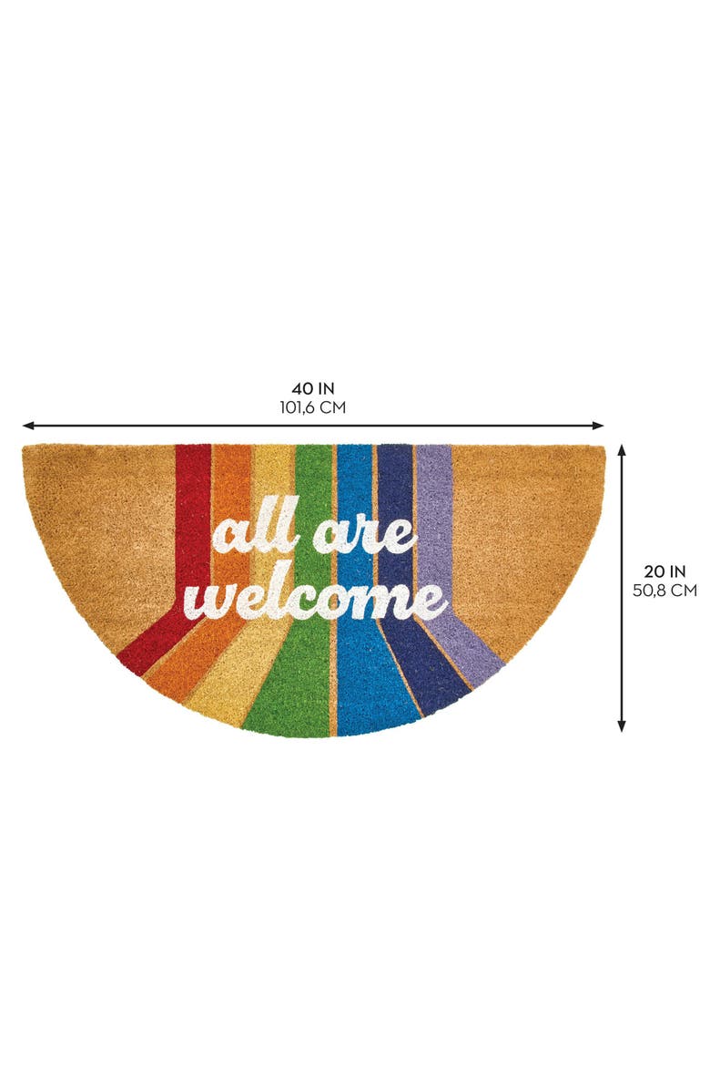 mDesign Half-Round Coir Welcome Doormat with Rainbow Design, Natural Fiber Indoor/Outdoor Entryway Mat, Natural/Multi, Alternate, color, 