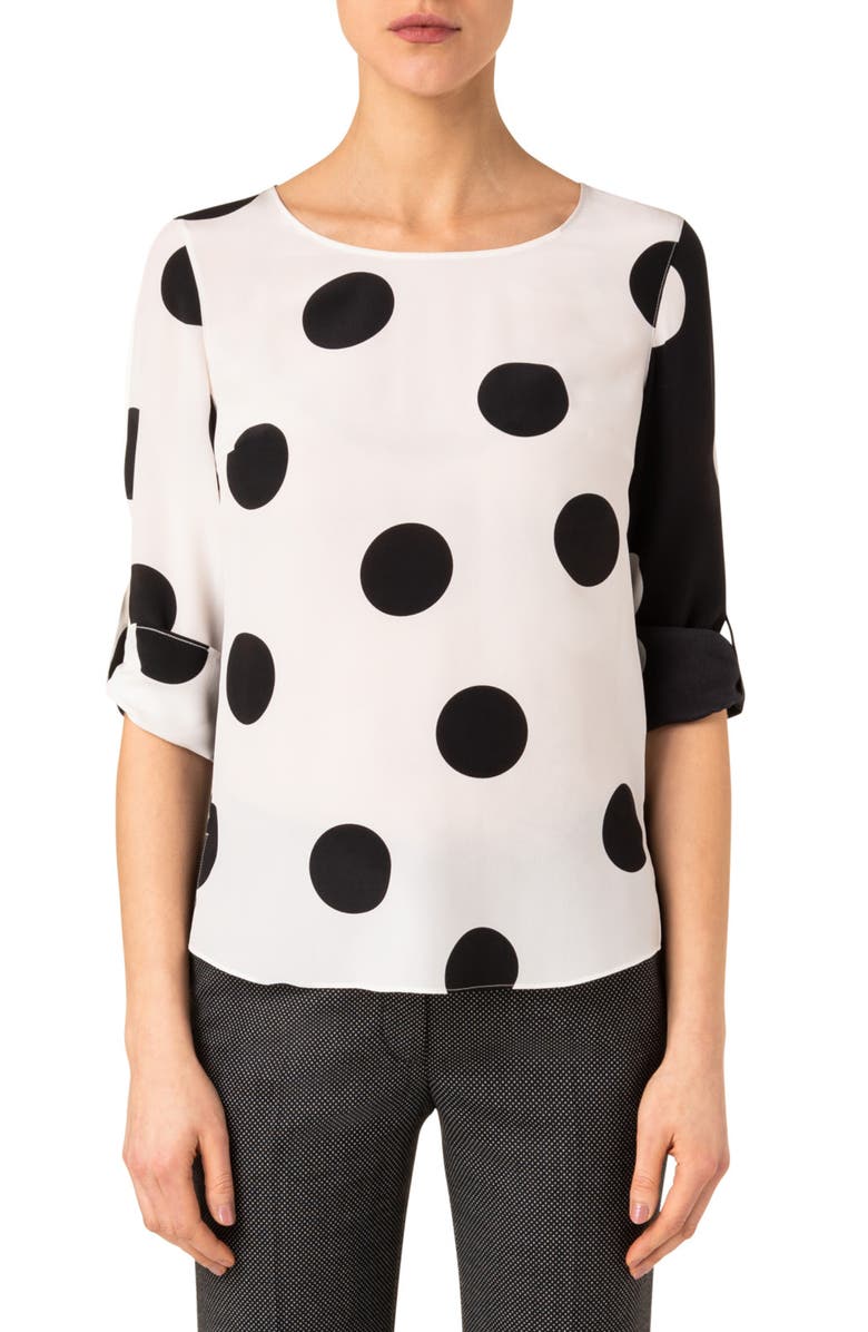 Akris punto Polka Dot Silk Blouse, Main, color,