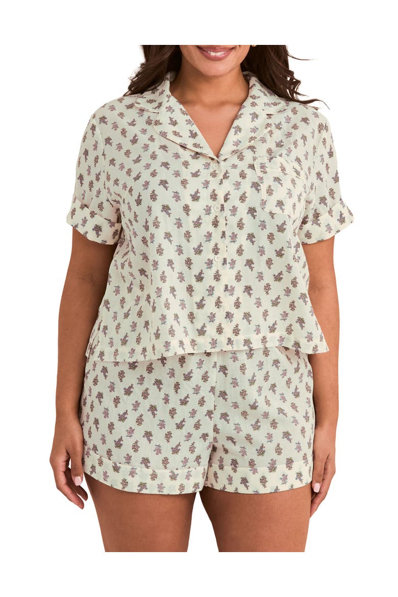 Lucero Short Sleeve Top & Shorts Pajama Set, Main, color, Floral beige