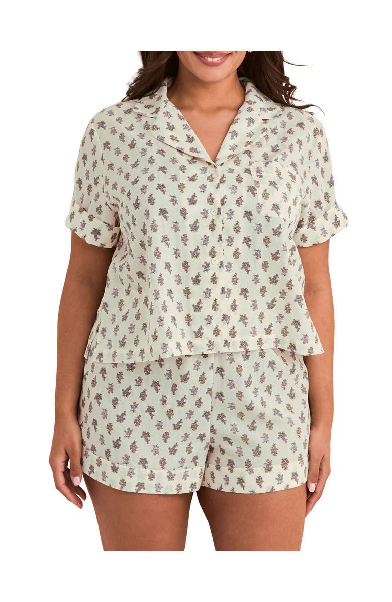 Adore Me Lucero Short Sleeve Top & Shorts Pajama Set, Main, color, Floral Beige