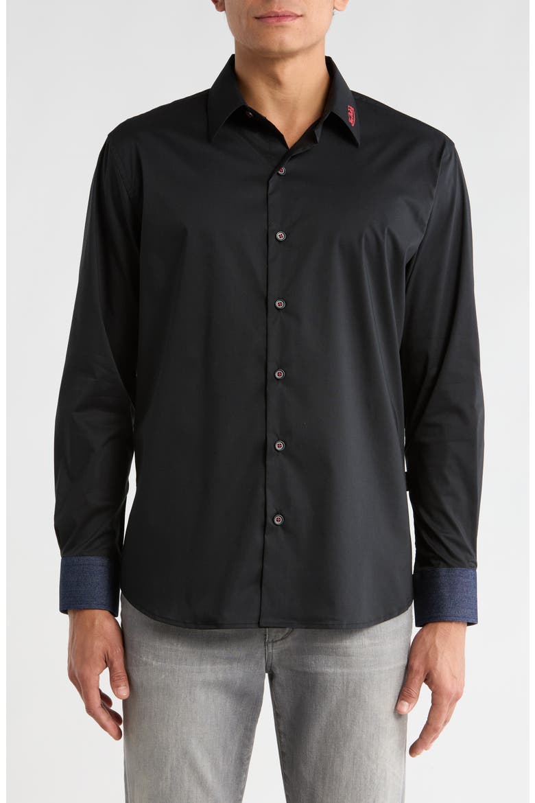 Lion Logo Graphic Long Sleeve Shirt, Main, color, BLACK