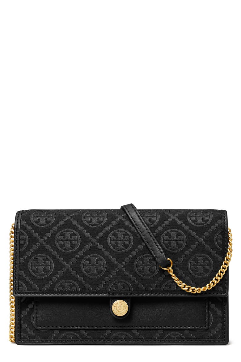 T Monogram Wallet on a Chain, Main, color, BLACK