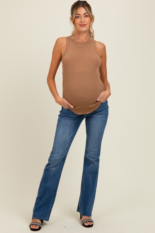 Pinkblush Distressed Raw Hem Maternity Bootcut Jeans In Nude