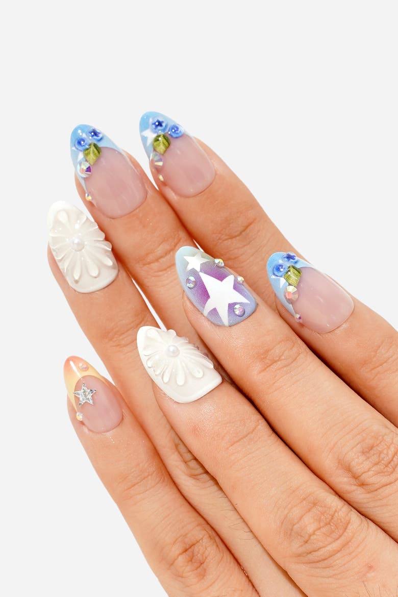 Katseye Hootie Frutti Short Stiletto Press On Nails, Alternate, color, White