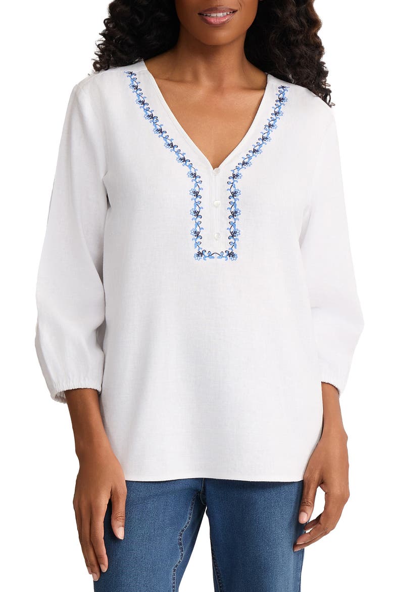 Embroidered Popover Top, Main, color, NATURAL WHITE/BLUE HORIZON MLT