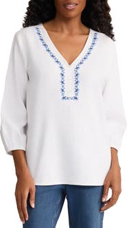 Jones New York Embroidered Popover Top