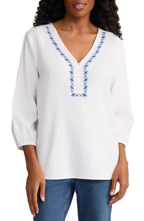 Jones New York Embroidered Popover Top (Petite)