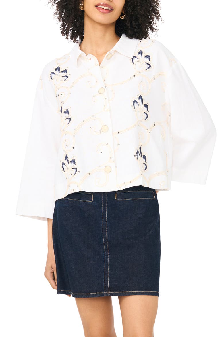 Sequin Embroidered Shirt, Main, color, NEW IVORY