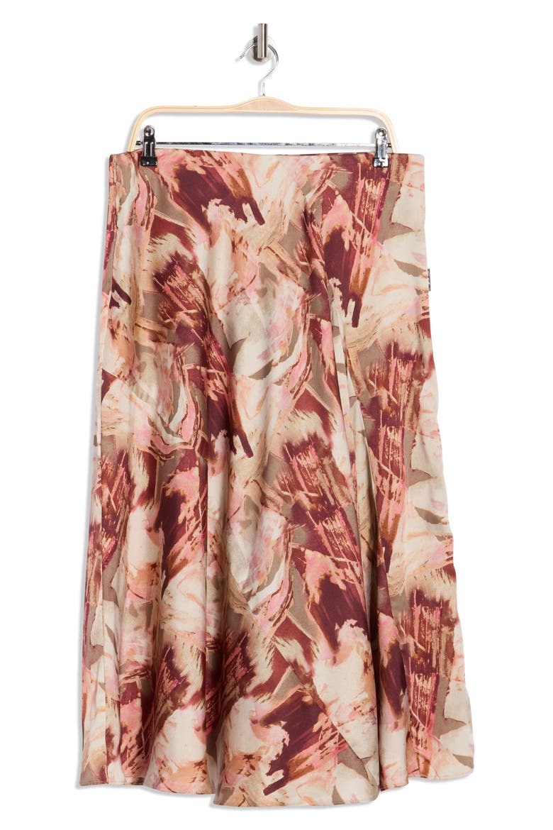 Floral Satin Midi Skirt, Alternate, color, TRAVERTINE/ CITY CLAY MULTI