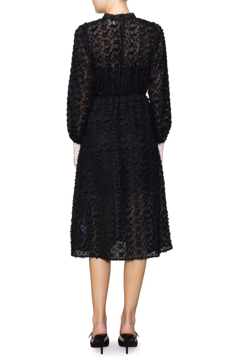Leopard Spot Jacquard Long Sleeve Tiered Dress