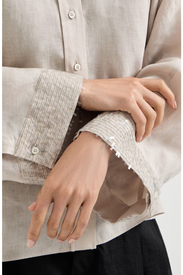 Dazzling cascade cuffs shirt, Alternate, color, Beige