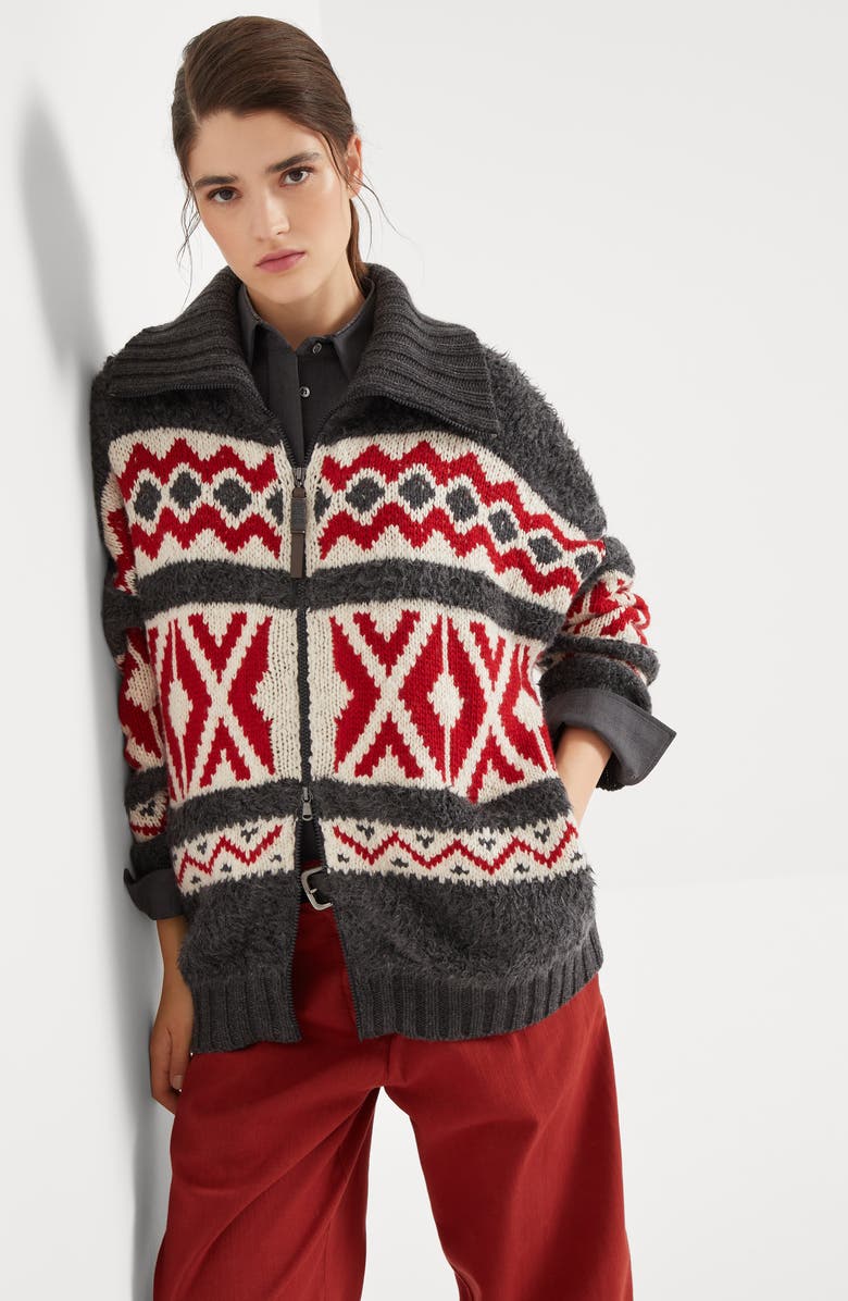 Brunello Cucinelli Retro Jacquard cardigan, Alternate, color, 