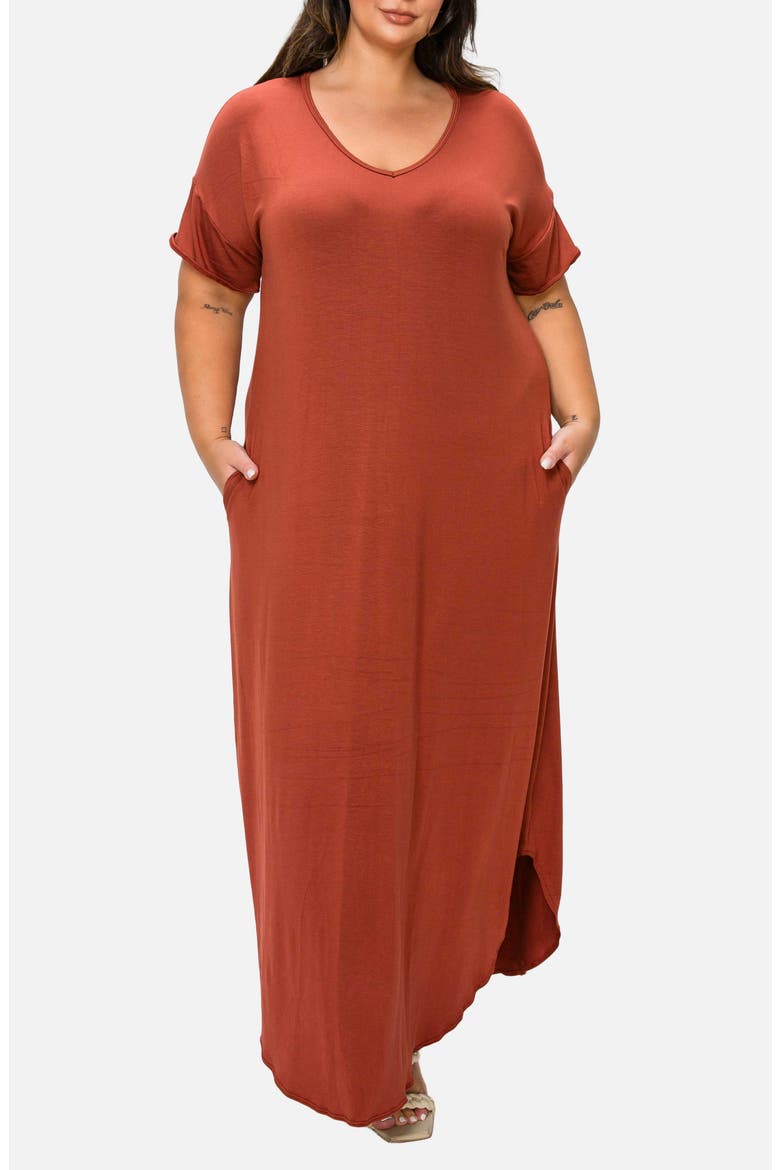Short Sleeve Jersey Maxi Dress, Alternate, color, TOBACCO