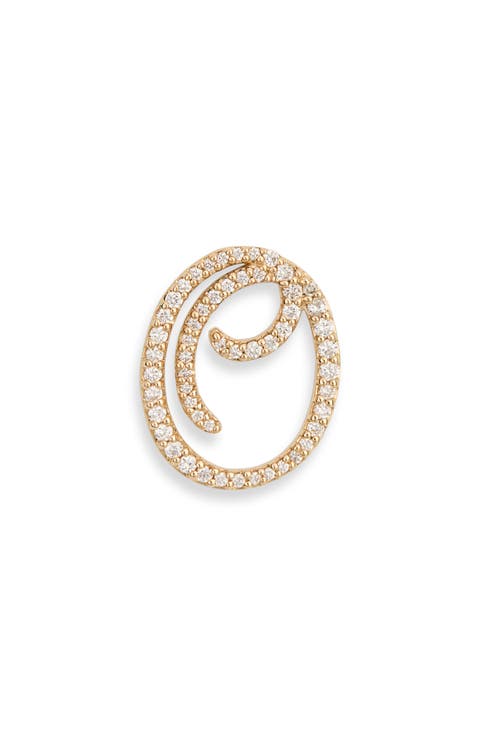 14K Gold Diamond Cursive Initial Stud Earring - 0.418ct.